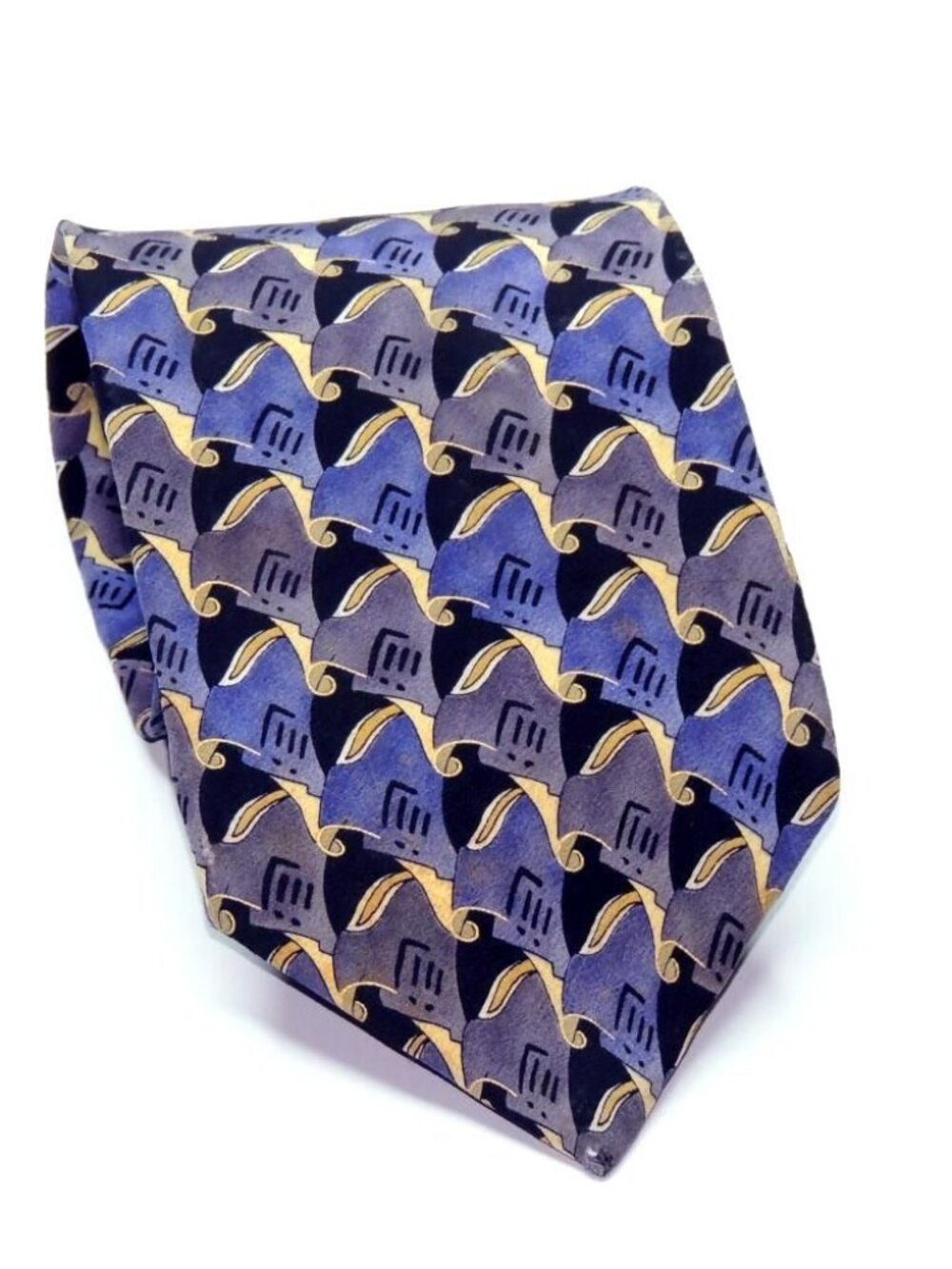 J. GARCIA Blue Black Purple Yellow Men's Silk Tie 57.5 X 3.5"